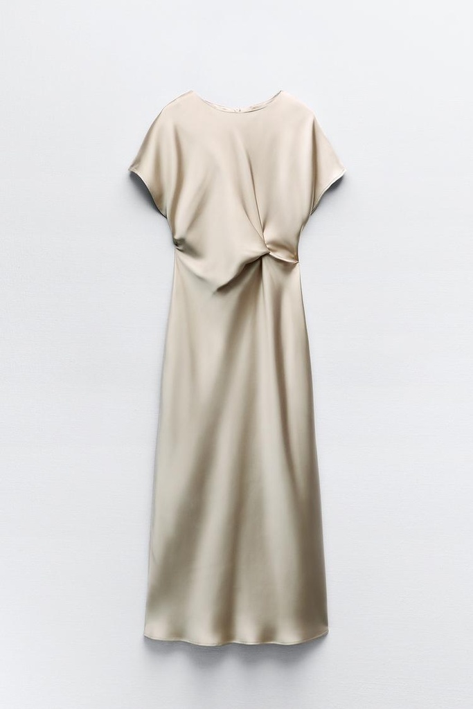 SATIN MIDI DRESS WITH GATHERED WAIST