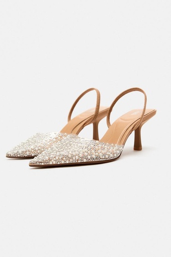 HIGH-HEEL SLINGBACK SHOES WITH FAUX PEARLS