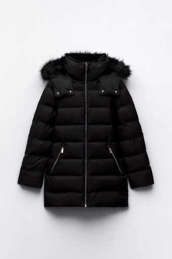 SEMI-LONG PUFFER DOWN JACKET WITH HOOD
